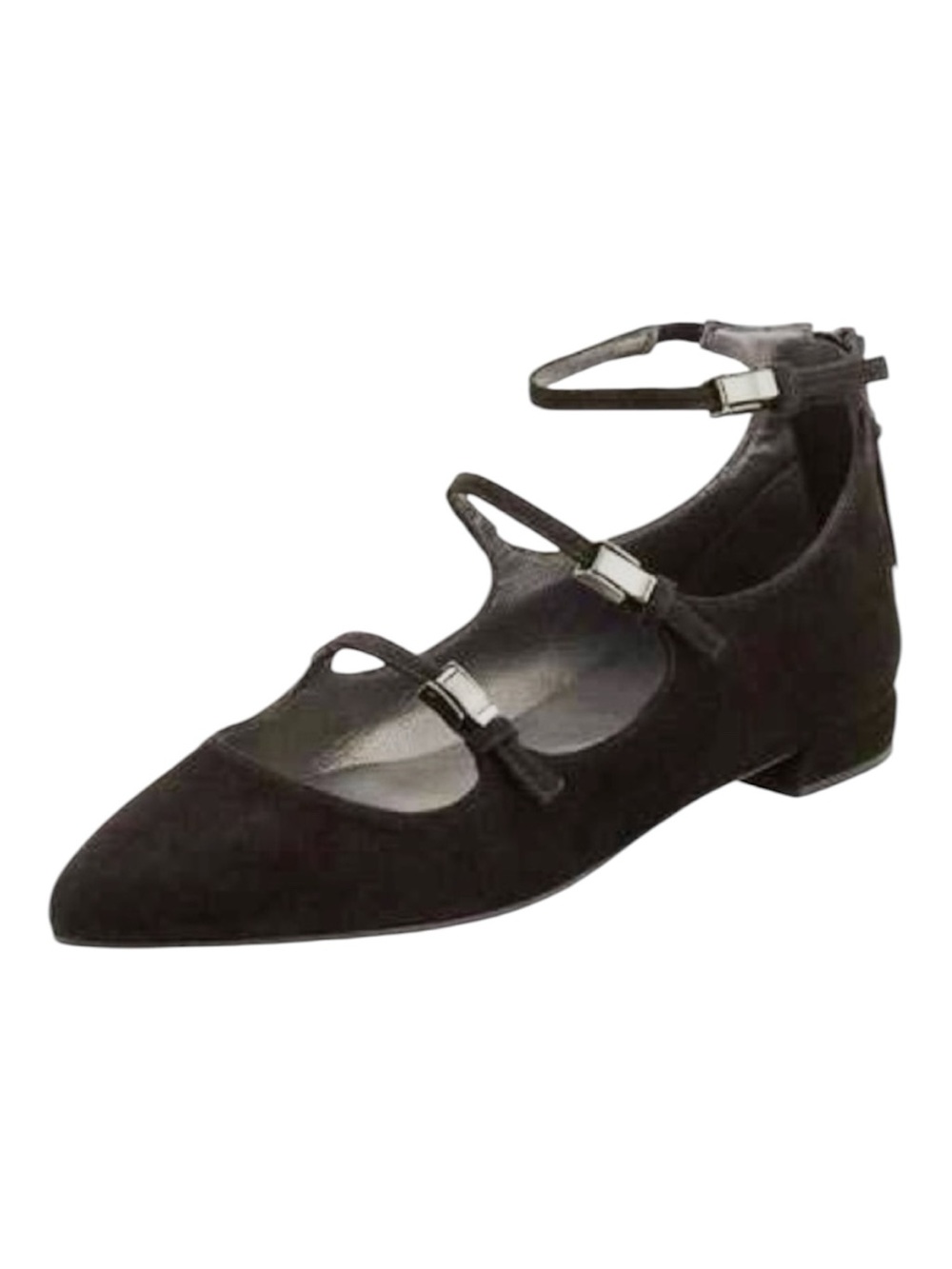 Stuart Weitzman 'Flippy' Three-Strap Mary Jane Flats in Black Suede size 7.5